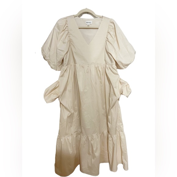 Balloon Sleeve Midi Dress, with side pockets and double layer. - Picture 6 of 9